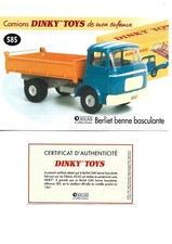 DINKY TOYS Fiche + Certificat BERLIET GAK BENNE BASCULANTE Dinky Toys 585 Atlas