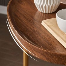 (conception Rainurée Et Cadre Doré)Petite Table D’Appoint Moderne Bois Foncé OB