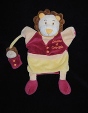 DOUDOU ET COMPAGNIE marionnette lion + bébé singe jaune bordeaux TTBE