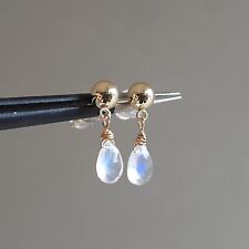 boucles d'oreilles clous pierre précieuse pierre de lune arc-en-ciel plaqué or 