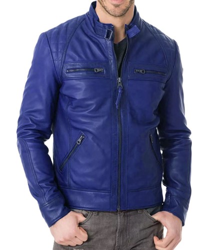 Blouson bleu homme - %, cuir