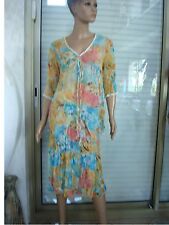 ENSEMBLE FLEURIE TUNIQUE + JUPE LONGUE ASSORTI TURQUOISE & ROSE NEUVE T36/38/40 