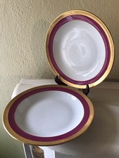 ANCIENNE FABRIQUE ROYALE LIMOGES 2 ANCIENNES ASSIETTES CREUSES ROUGE & OR