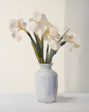 Art mural vase floral iris blanc - affiche fleur blanche -...