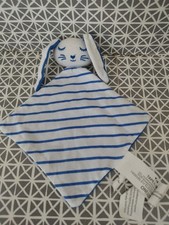 Doudou plat lapin blanc bleu rayé Tape à l'Oeil TAO