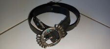 Ceinture en Cuir noir avec Pierres turquoises Cowboy Western Country Vintage