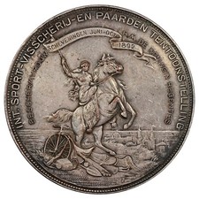 Pays-Bas médaille de revers 1892 Exposition internationale sport pêche chevaux