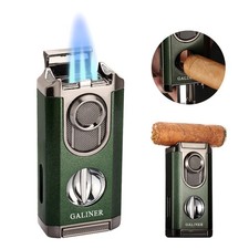 Vert Briquet à cigare Rechargeable Gaz Butane Cigare Cadeau Coupe cigare V-cut