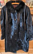 Chic manteau long femme - Buffle noir Kenda cuir fourrure - taille 52 espagnole