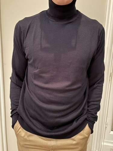 Pull col roulé bleu - col, marine