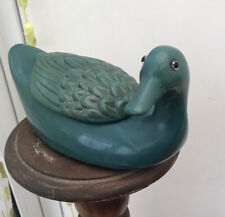 Vintage Green Laquer French Duck Trinket Container Box Glass Eyes Jade decoy