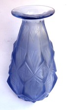 VASE LOSANGE SABINO ART DECO  SIGNÉ BLEU OPALESCENT Ca 1930