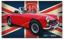 1973 Classique MG Midget Voiture Art Métal Panneau. 40.6cm X 25.4cm - Garage -