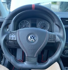Volant Complet Multifonctions GTI R32 VW Golf 5 V En Cuir Perforé Plat Carbone