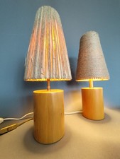 Paire De Lampe Bois 70's 80's Abat Jour Corde Vintage