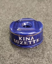 ancien encrier publicitaire KINA SUZETTE Céramique Émaillée Bleue Déco Bistrot 