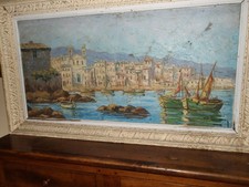PEINTURE SUR TOILE "BASTIA "  CORSE  SIGNATURE A IDENTIFIER