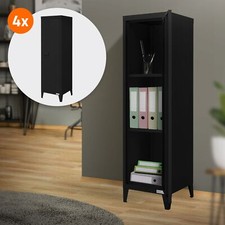 Lot de 4x armoire vestiaire de rangement haut en acier noir avec 3 compartiments