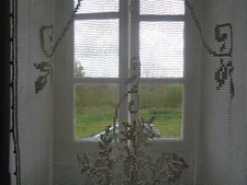 REDUCED Antique French Cotton Hand Made Art Nouveau Filet Net Portiere Curtain