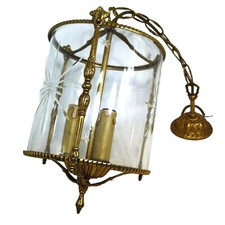 MAGNIFIQUE LANTERNE DE HALL D'ENTREE/COULOIR EN VERRE TAILLE ET BRONZE 3 FEUX 