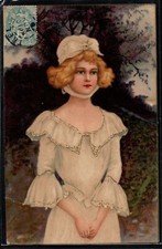 AS110 ART NOUVEAU CLAPSADDLE ? FEMME Elegante CHAPEAU Belle LITHO KOPAL 