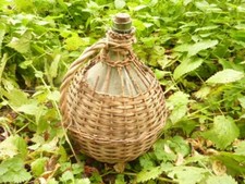 Old French Green Dame Jeanne Demi John Carboy Bottle bonbonne rattan