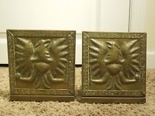 Vintage Brass & Wood Hammered Detail European Eagle Design Sliding Book Shelf