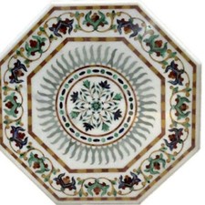 40 " Marbre Café Table Top Main Floral Incrustation Demi-Précieuses Pierres Art