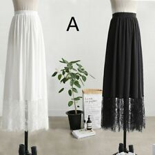 Femmes Long Sous-Jupe Lacets Joint Plissé Taille Élastique Solide Fin Jupon Neuf