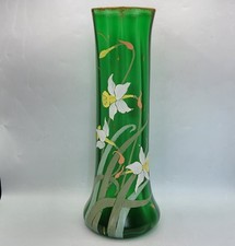 Grand vase verre soufflé émaillé décor de jonquilles Legras Montjoye Art Nouveau