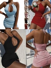 Robe Courte Sexy moulante Décolleté Sans Manche Mini Jupe Soirée Plage Été 