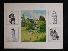 Guy PENNAMEN (1932) Huile sur carton fort village de Bretagne et ses habitants