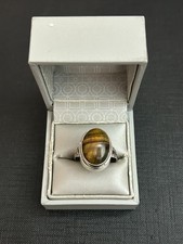 Bague en argent massif avec pierre oeil de tigre naturel