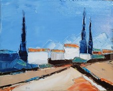 Tableau original de Sic 30X24 cm  paysage abstrait Provence - au couteau