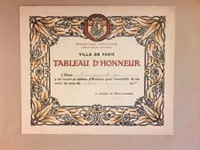 TABLEAU D'HONNEUR 1920 / ECOLE COMMUNALE / VILLE DE PARIS / 24X29 CMS / BON ETAT