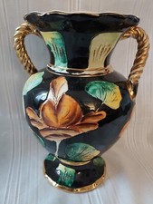 VALLAURIS,  Vase décor floral  à anses Torsadées