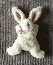 Peluche Doudou Lapin blanc crème fleurs rose 19cm Jacadi