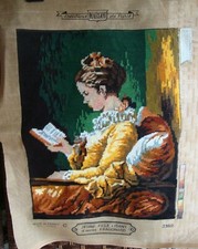 canevas tapisserie fait main fini "La liseuse de Fragonard"  64 x 50 