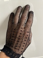 Ancien , Paire De Gants Noir Brodé Dentelle  taille 6/7