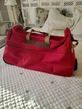 GRANDE VALISE TROLLEY CUIR ET TOILE ROUGE LANCEL