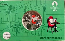 Pièce de 50 euro argent, JO Paris 2024, Mascotte - Café en terrasse