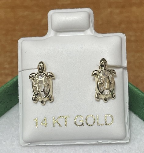 Turtle white stud earrings - white,