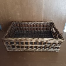 Grande Corbeille En Osier Rectangle 32x50cm Vintage, Marron Foncé