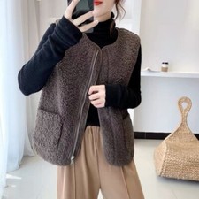 Femme Polaire Sherpa Débardeur sans Manche Veste Cardigan Extérieur Gilet