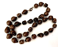 COLLIER VINTAGE perle léger irrégulier Marron foncé état NEUF 47cm