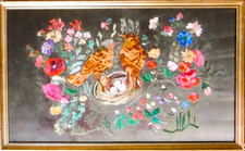 Grand tableau ancien, broderie