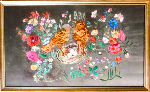 Grand tableau ancien broderie - ancien,,