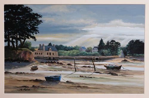 Gouache paysage golf - gouache, du