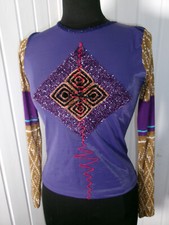 Top tee-shirt polyamide mauve SAVE THE QUEEN M 36/38 paillettes manches mesh