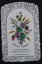 Image pieuse  dentelle canivet lace holy card raisin fleurs ''Précieux souvenir"